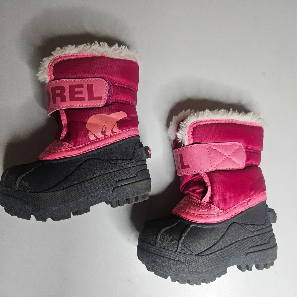Sorel Toddler Girls Snow Commander Boots Pink Black Winter Snow Size 5